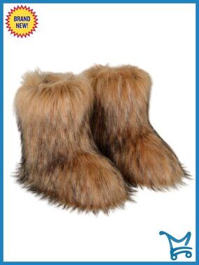 Faux Fur Mid Calf Snow Boots, Warm Fluffy Winter Boots Slip On